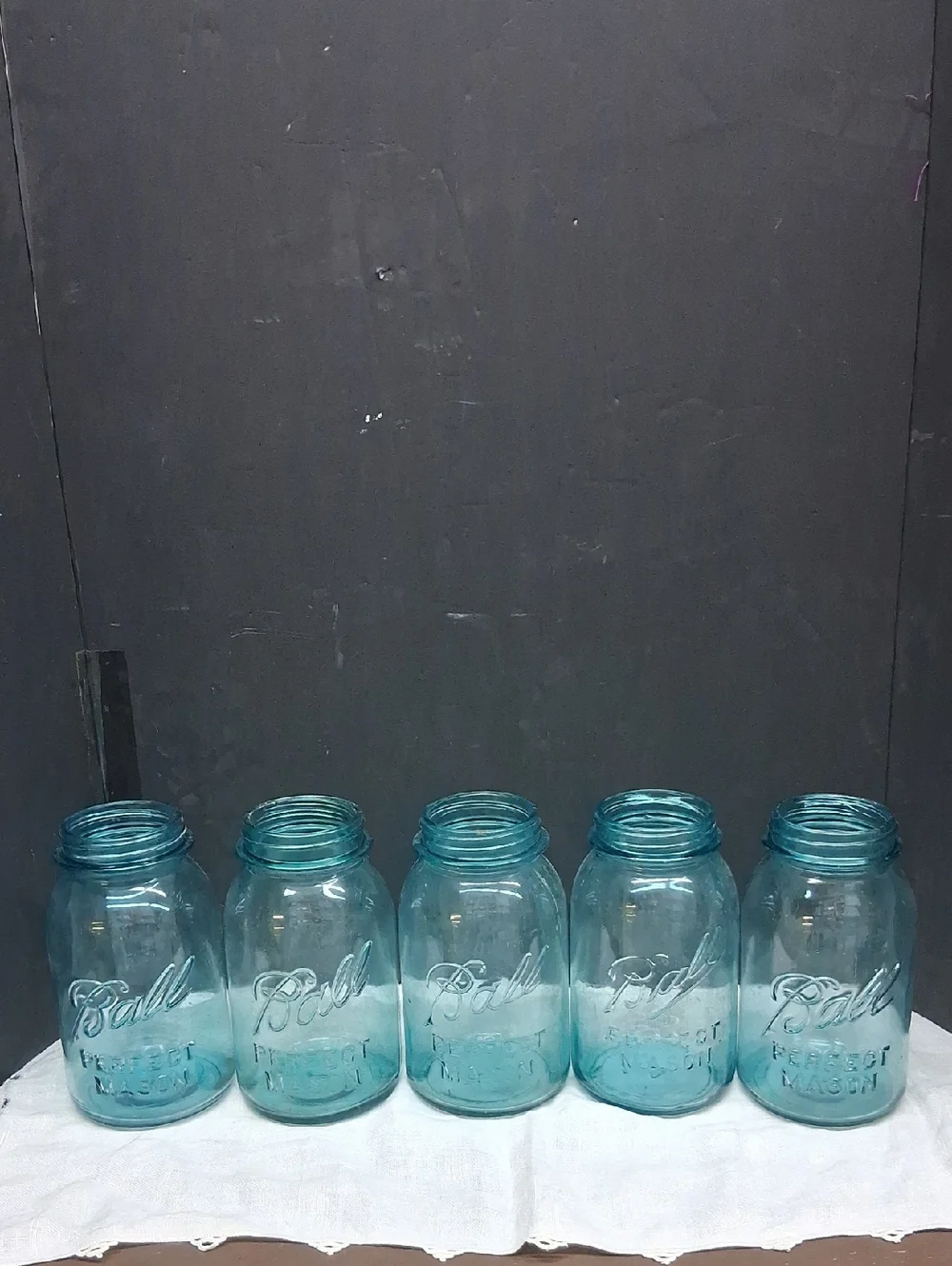 5 Vintage Blue Ball Perfect Mason Quart Jars #'1, #7, #8, #4, #3